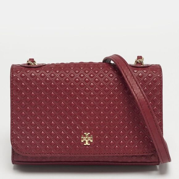 Tory Burch Burgundy Embossed Leather Marion Shoulder Bag